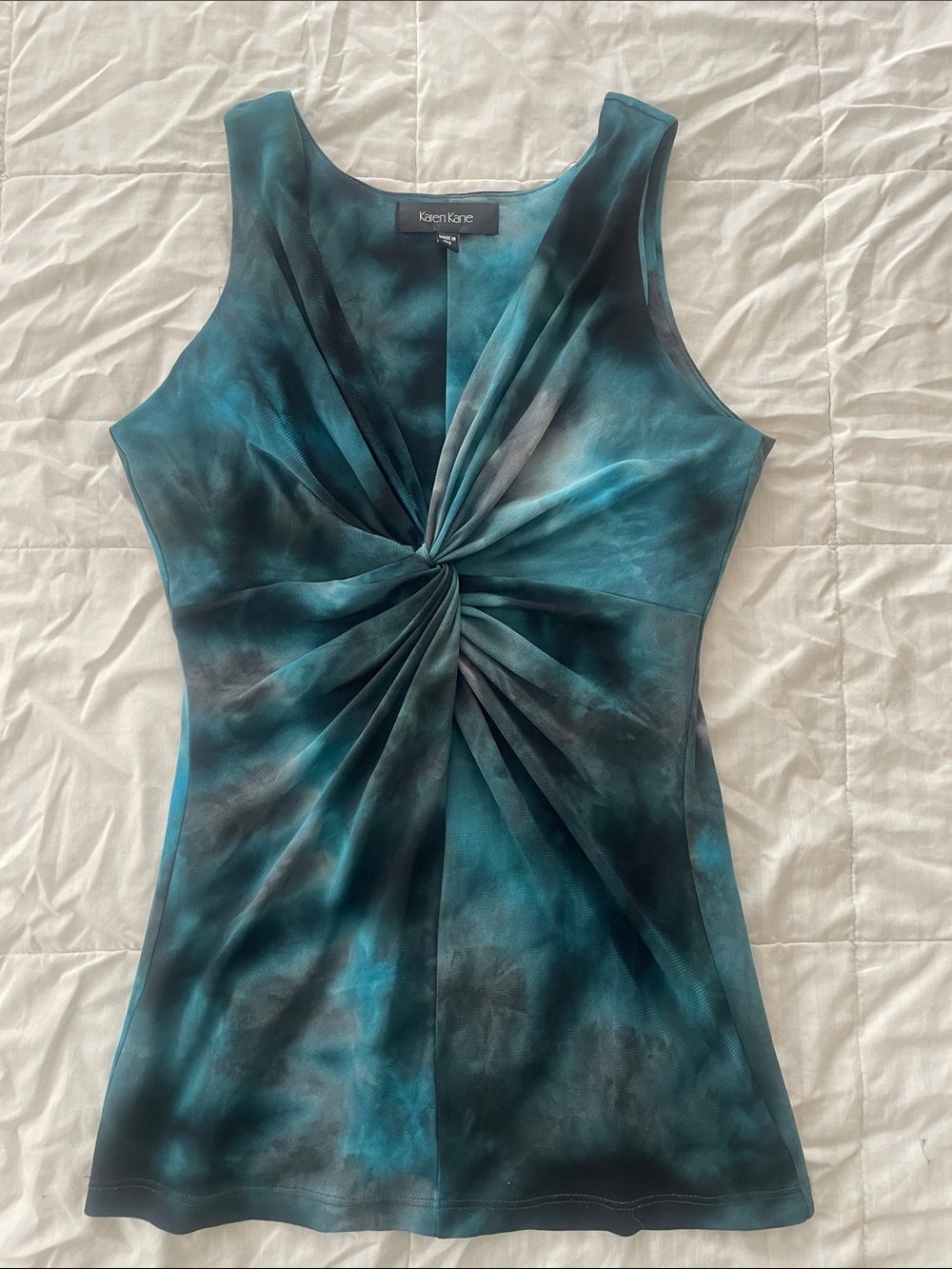 Karen Kane Teal and Black Twist-Front Tank Top XS